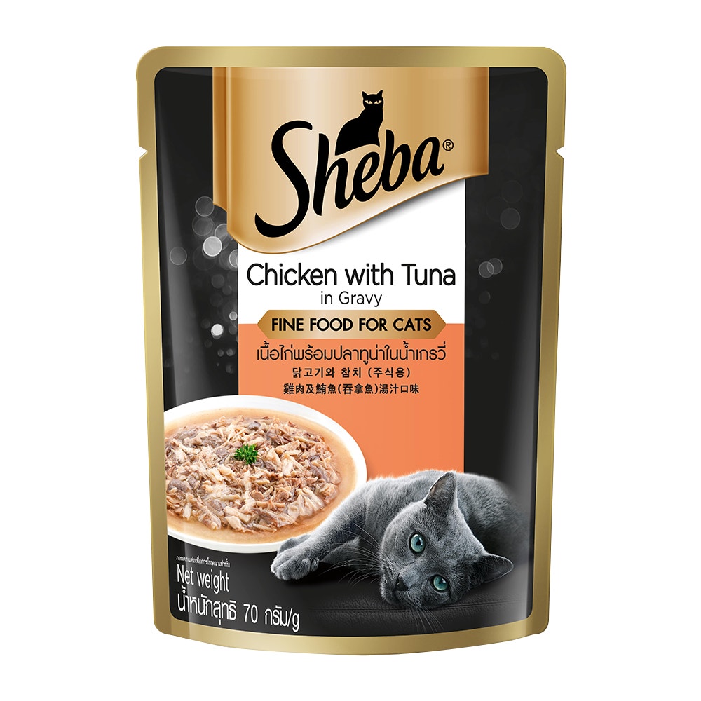 Sheba® Rich Premium Adult (+1 Year) Fine Wet Cat Food, Chicken With Tuna In Gravy (24 x 70g) - 1